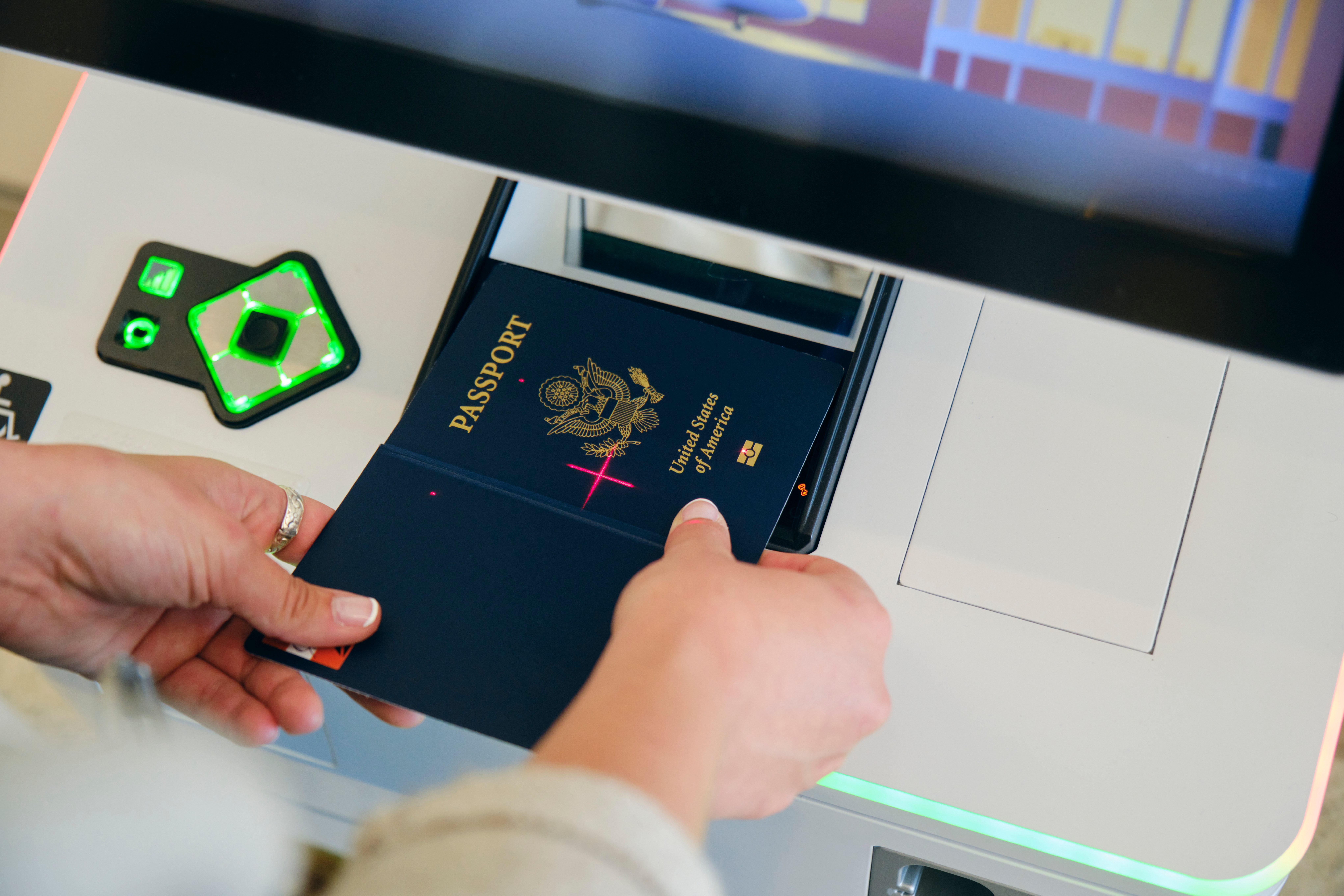 AudioNav passport check-in kiosk
